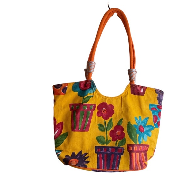 Source Unknown Handbags - Colourful floral print canvas tote bag